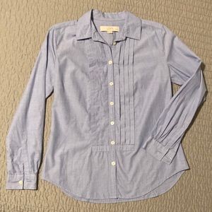 LOFT Pintuck Pleated Front Cotton Oxford Long Sleeve, XSP, EUC